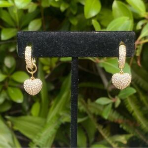 SHASHI Pave Crystal & Gold Heart Huggie Hoops Earrings Love Bridal Romantic